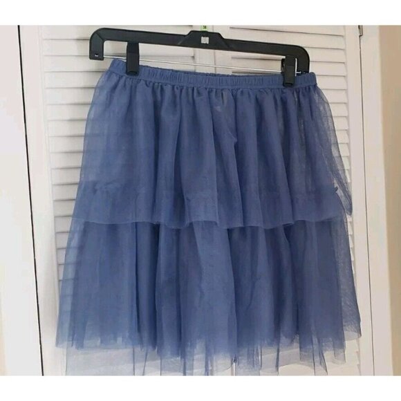 NEW FREE PEOPLE INTIMATELY CARRIE TULLE HALF SLIP RUFFLE BLUE SKIRT  SZ XSMALL - Picture 3 of 6